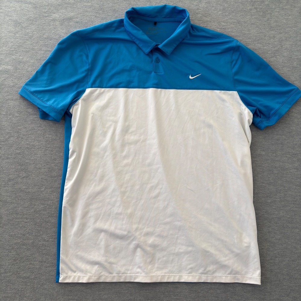 Nike Golf Dri-FIT Polo Shirt Mens Large Blue White Colorblock Standard Fit L